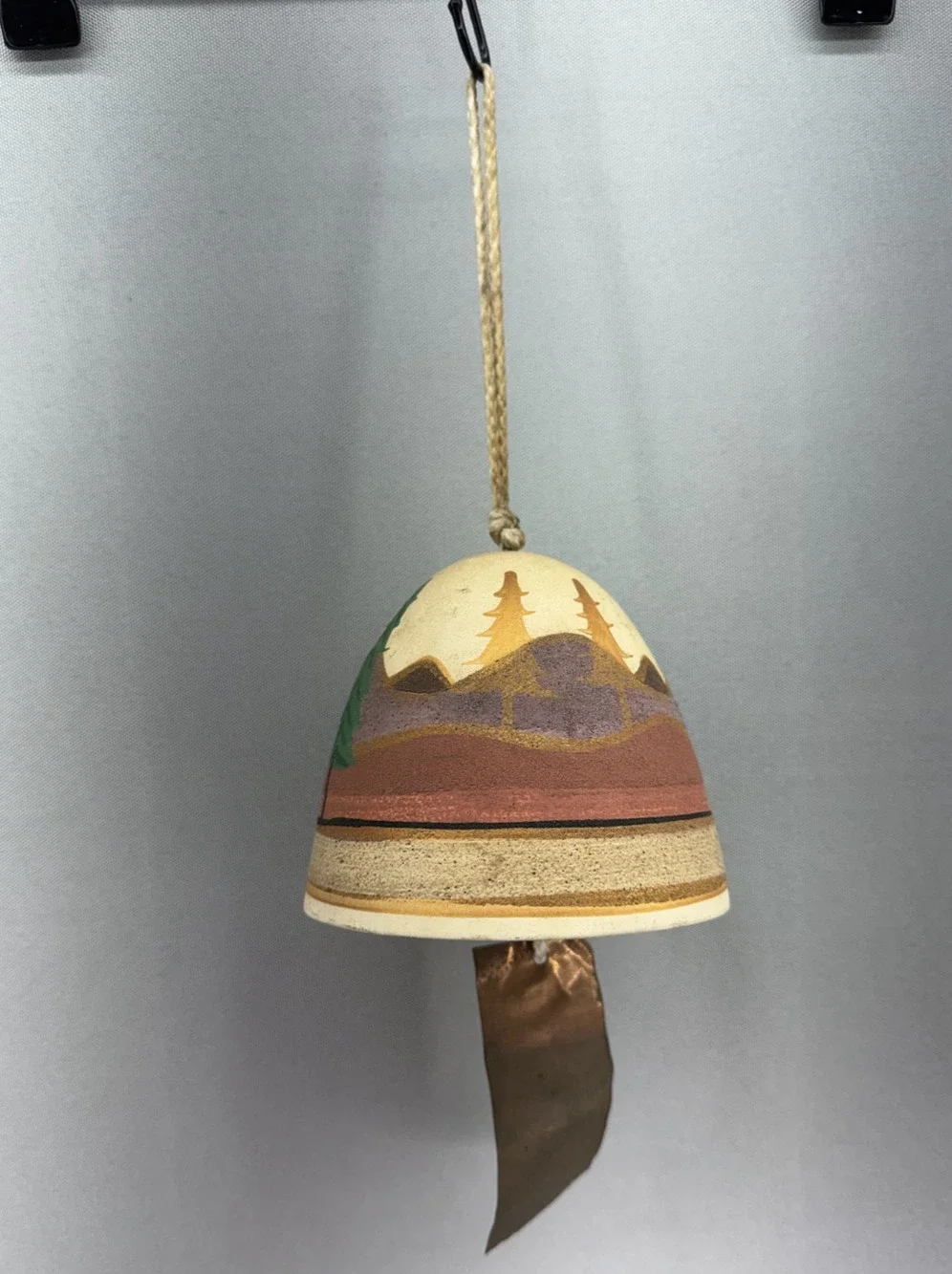 Vintage Mexican Pottery Wind Chime Hand Painted Southwestern Bisque Clay Bell